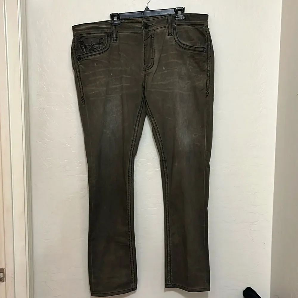 Rock Revival Armory Green Distressed Casual Contemporary Jeans